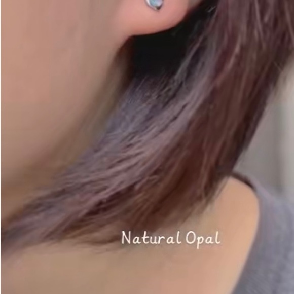 Natural Ethiopia Real Opal Ear Studs - Rainbows Opal Sterling Silver Earrings - Picture 12 of 12